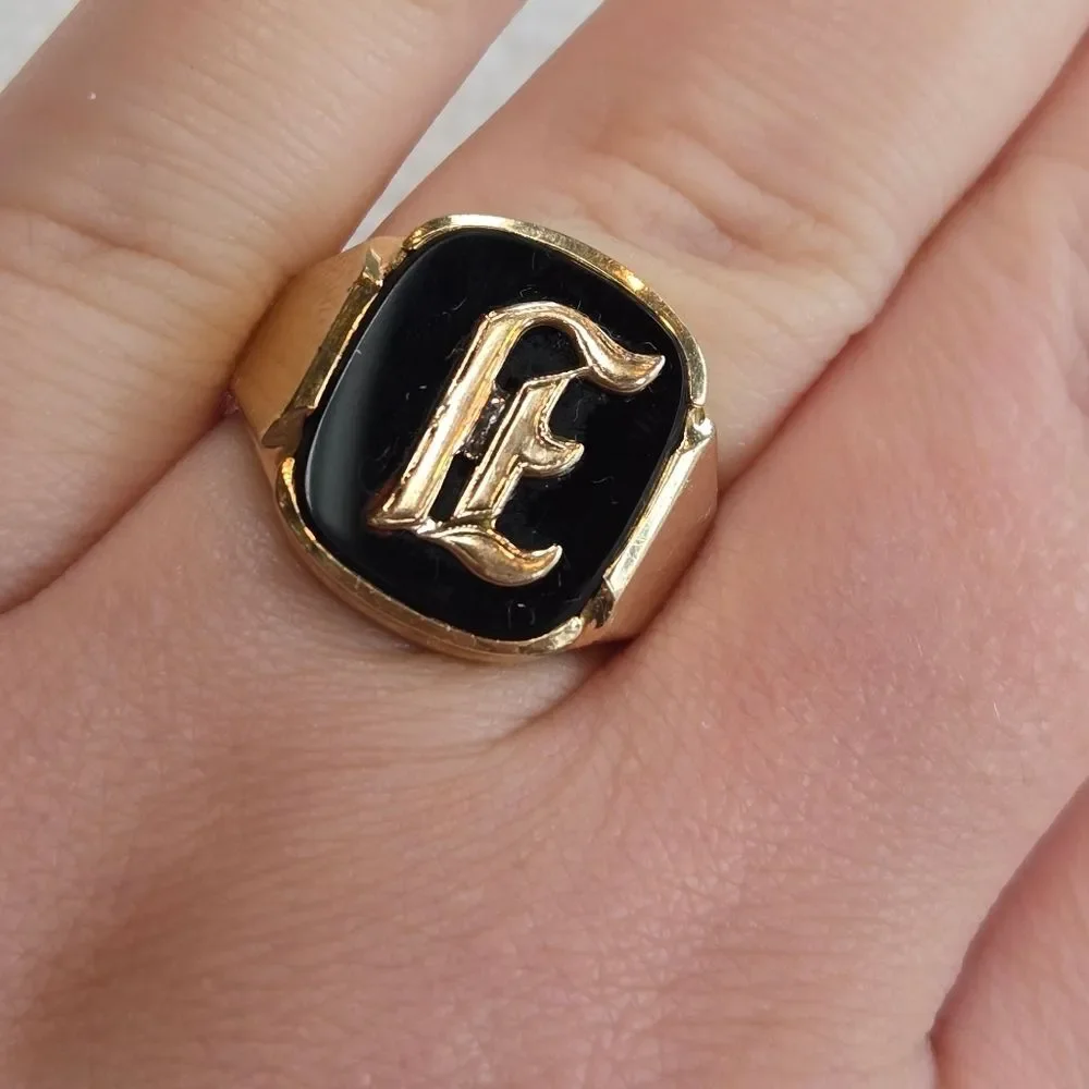 Vintage 14k Gold and Black Initial 